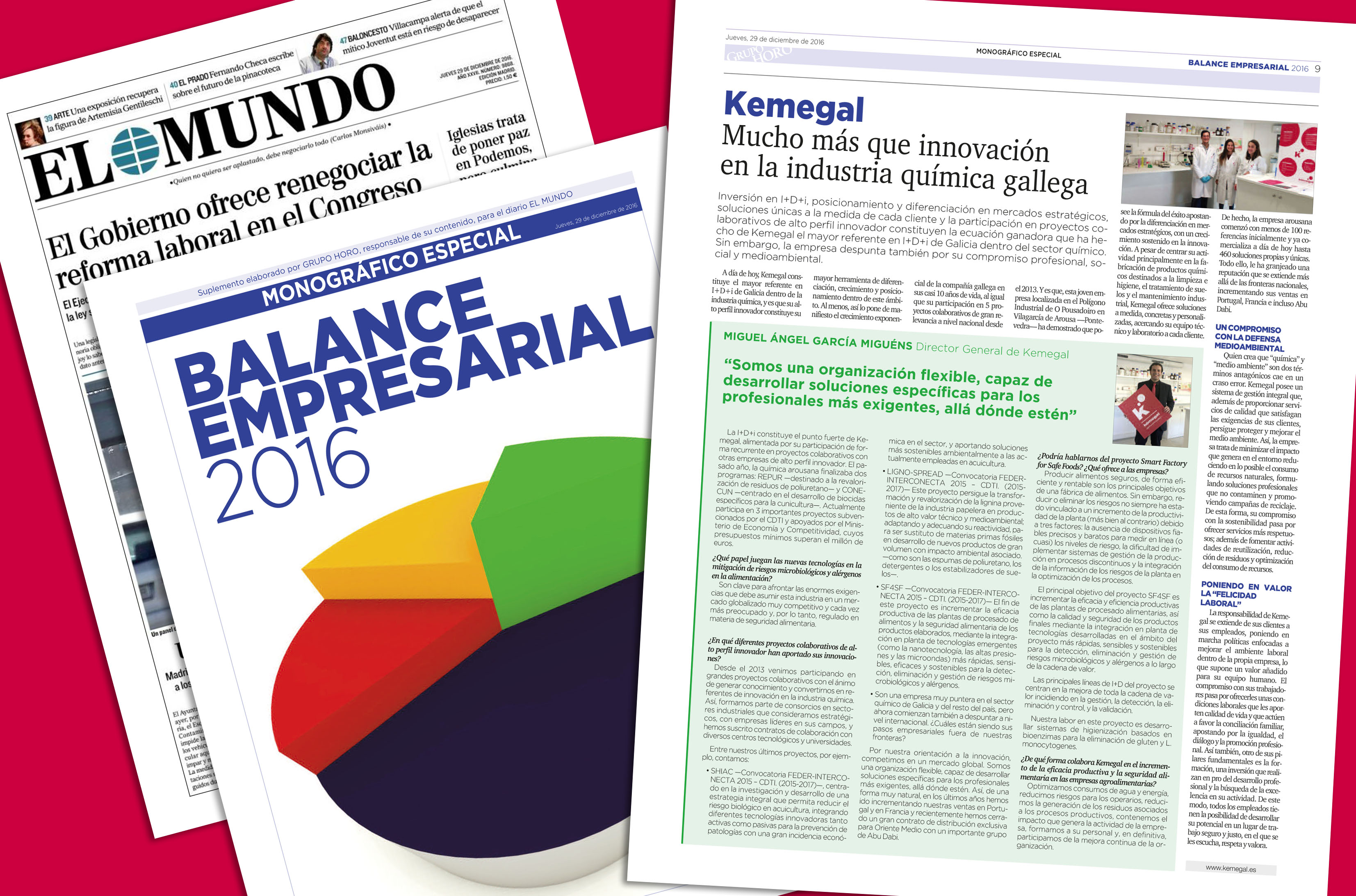 Kemegal, protagonista destacado en el balance empresarial 2016 del diario EL Mundo